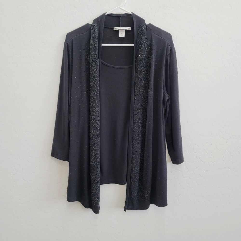 Christopher Banks Black Blouse Top with Faux Cardigan Women's Size Medium - Picture 1 of 13